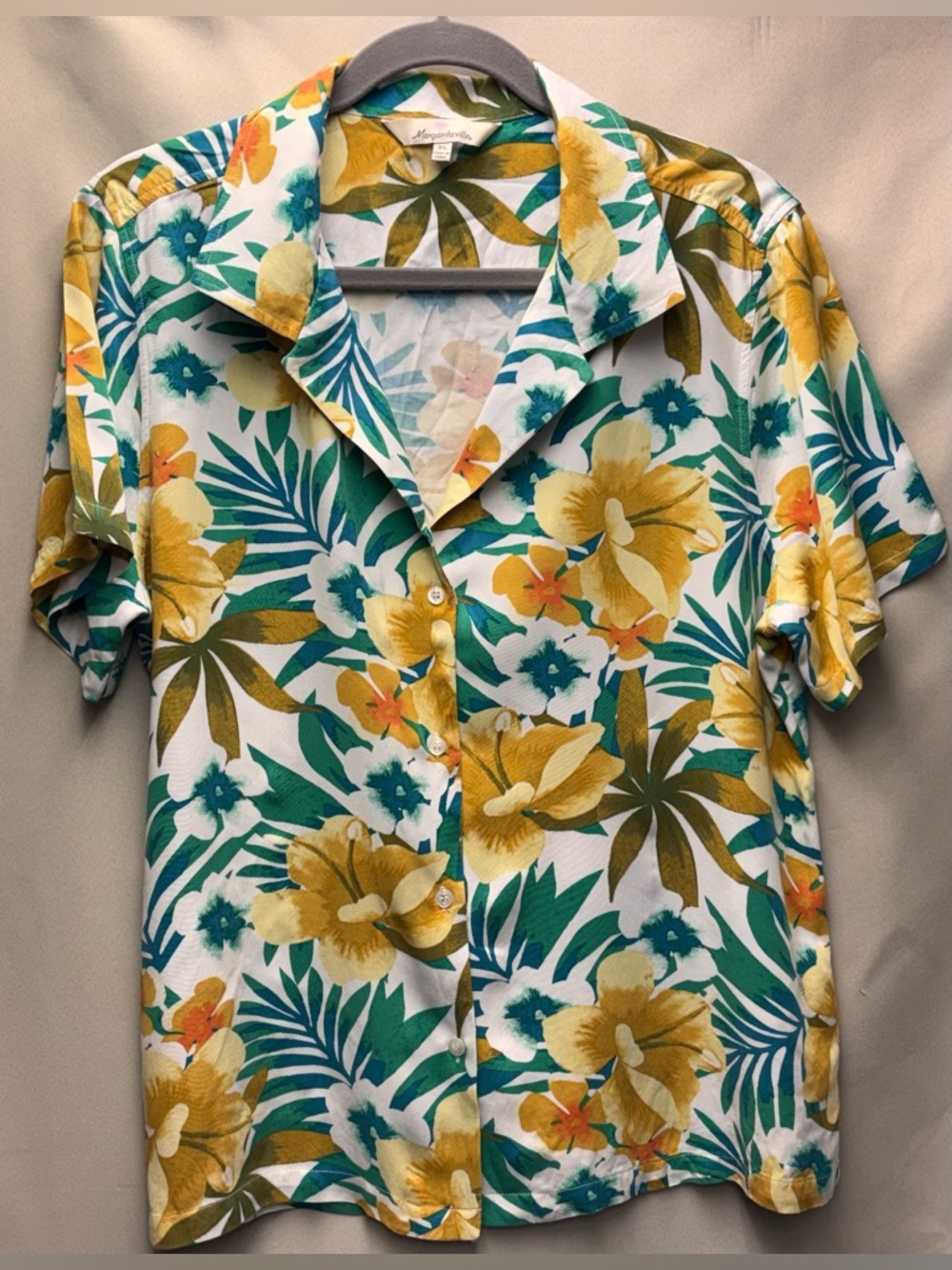 Margaritaville Vintage Hawaiian Hibiscus  and Palm Leaves Shirt XLarge